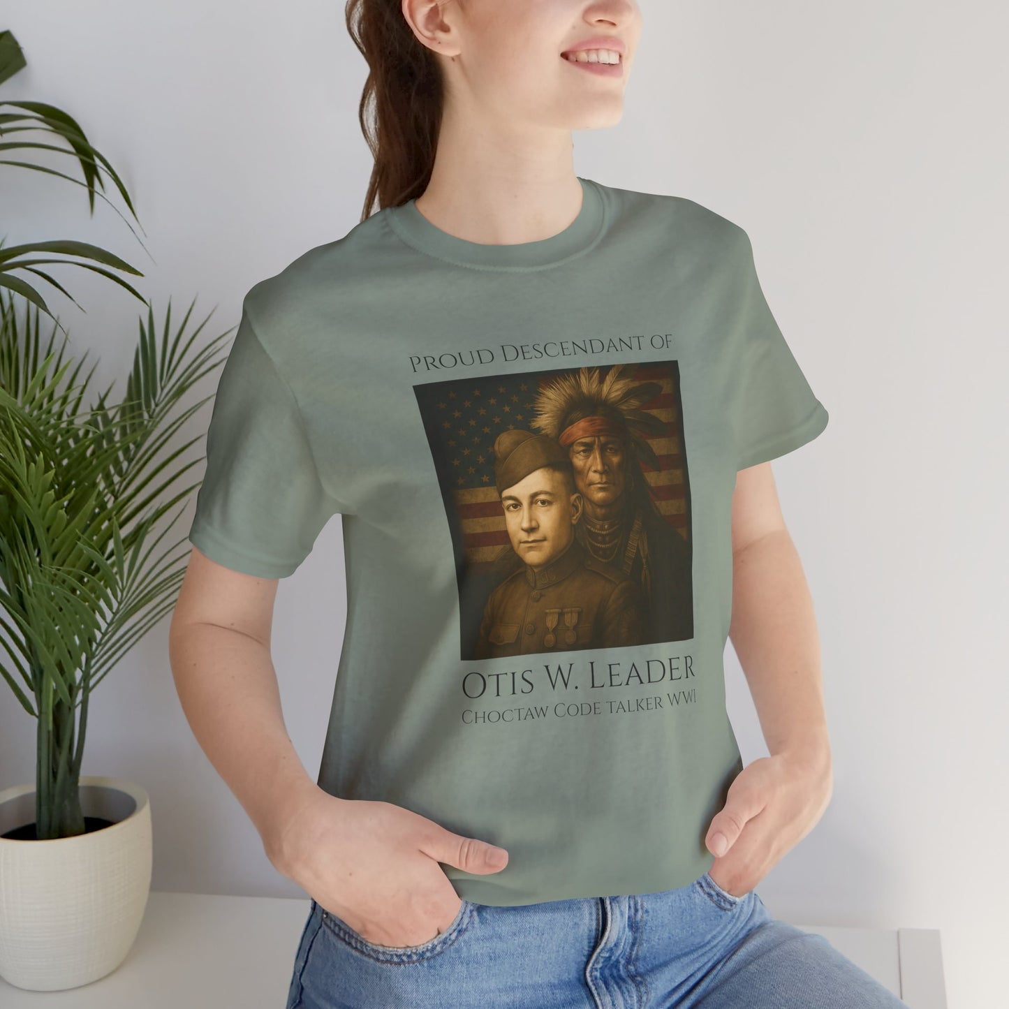 Descendant of Otis W. Leader - Adult - Crew Neck T shirt - Graphic on Front