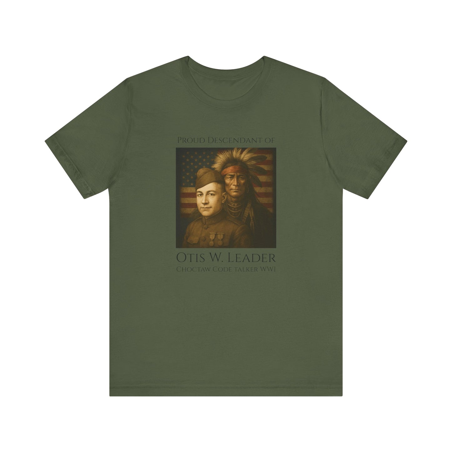 Descendant of Otis W. Leader - Adult - Crew Neck T shirt - Graphic on Front