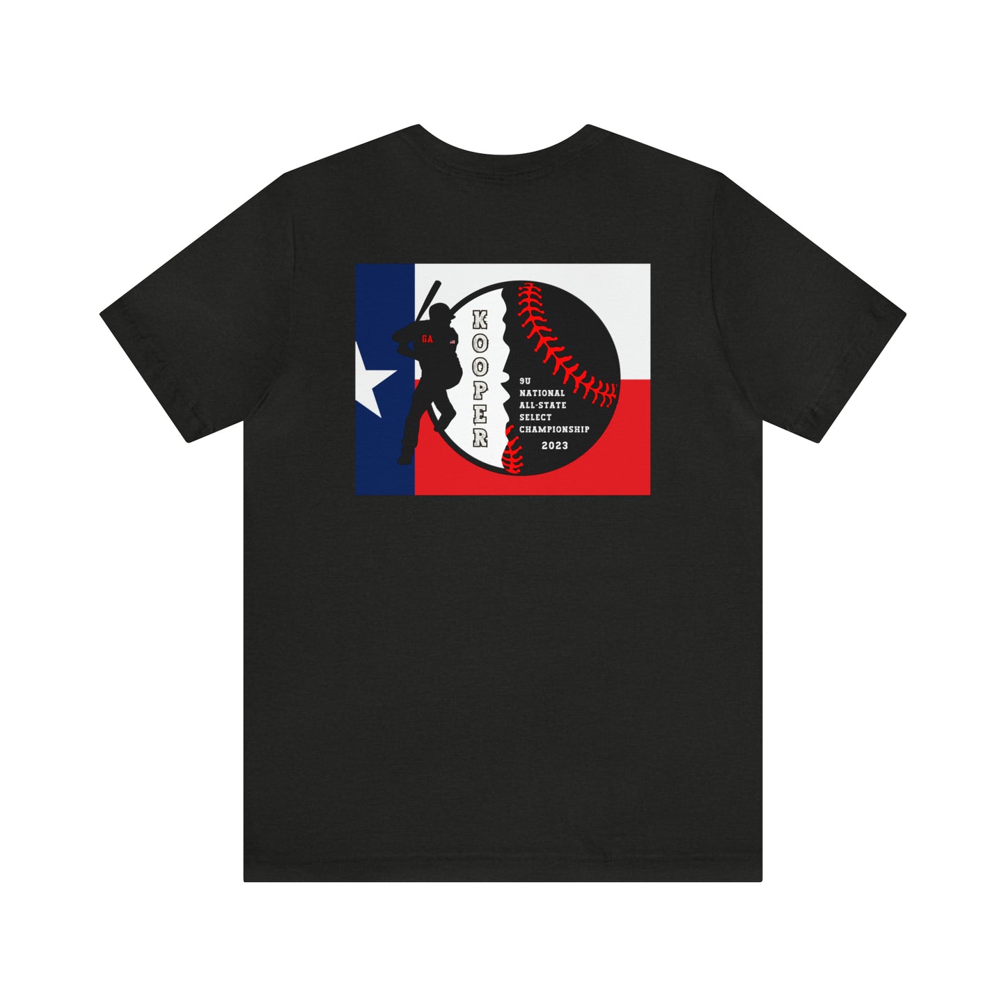 No image on the front - Texas flag with tourney & Kooper on the back - Unisex Jersey Short Sleeve Tee - crew neck