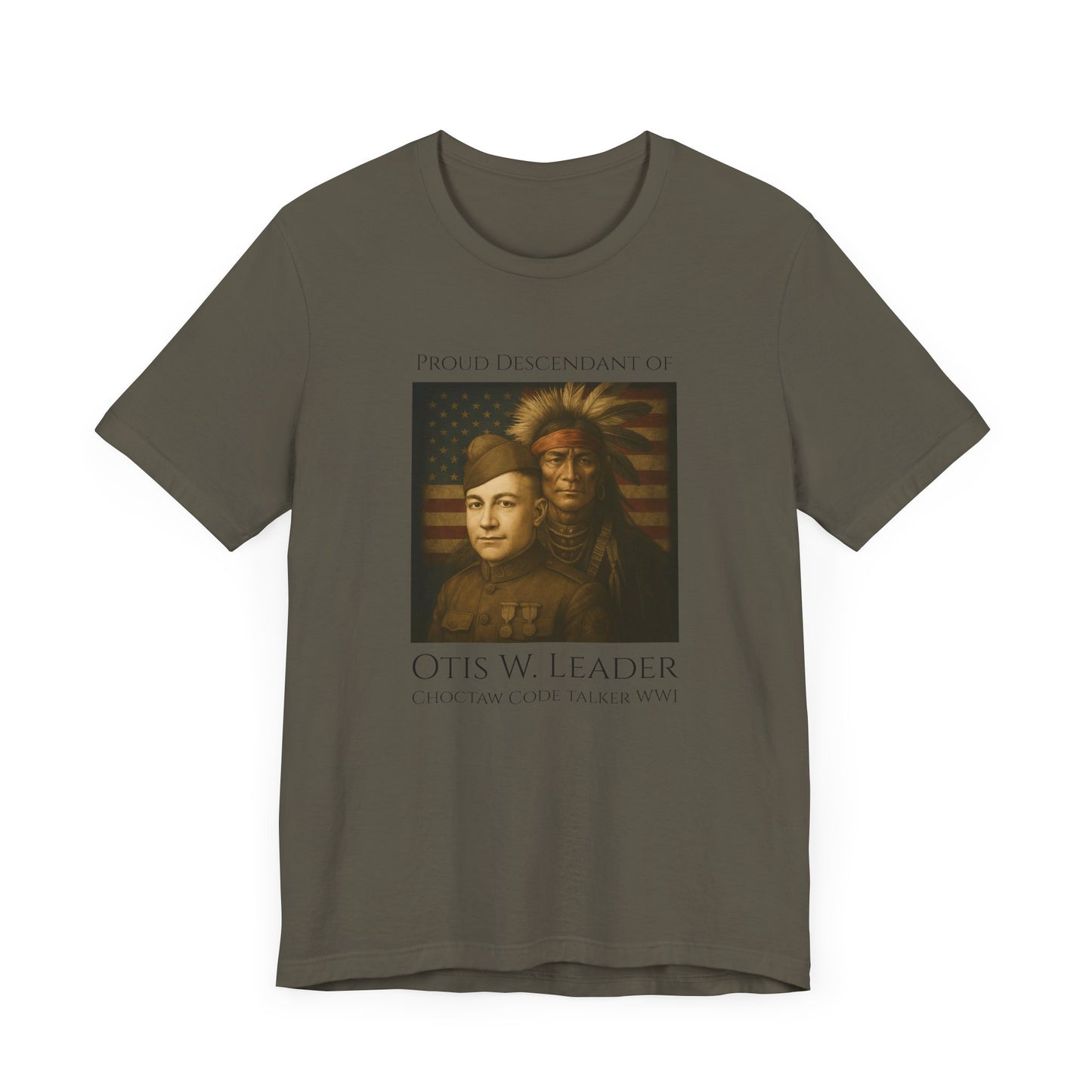 Descendant of Otis W. Leader - Adult - Crew Neck T shirt - Graphic on Front