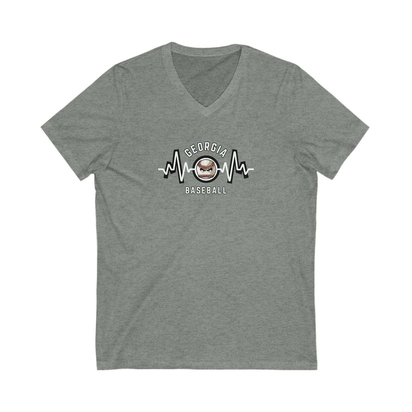 Baseball Mom Heartbeat on front - Unisex Jersey Short Sleeve V-Neck Tee