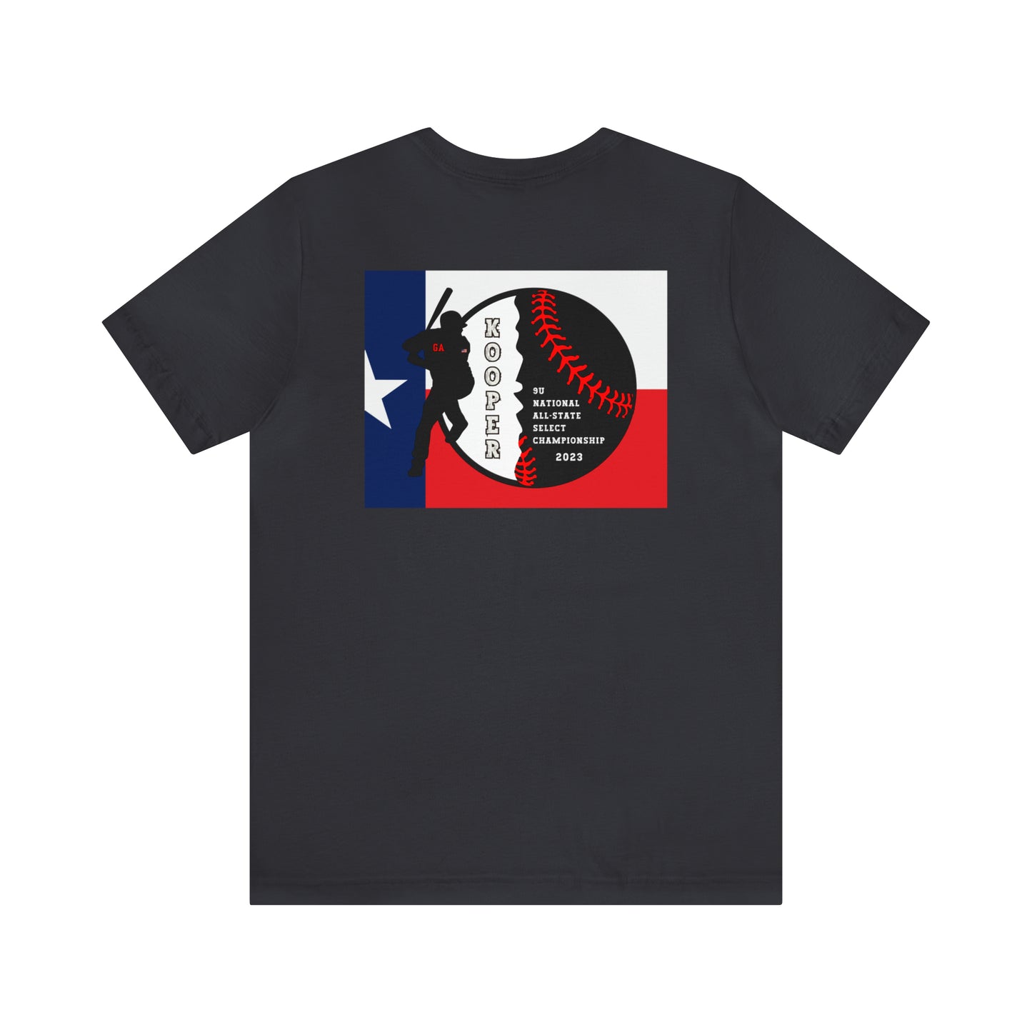 No image on the front - Texas flag with tourney & Kooper on the back - Unisex Jersey Short Sleeve Tee - crew neck
