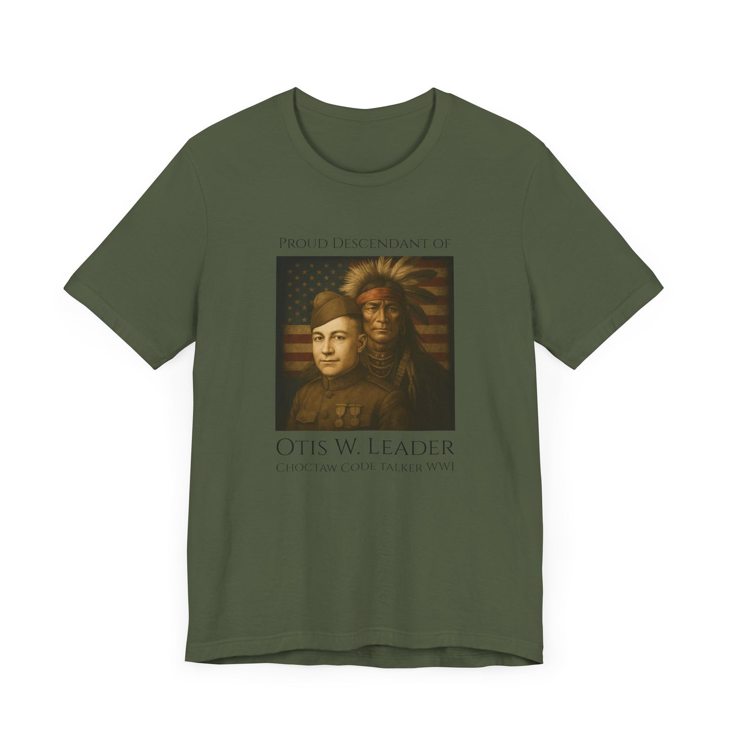 Descendant of Otis W. Leader - Adult - Crew Neck T shirt - Graphic on Front