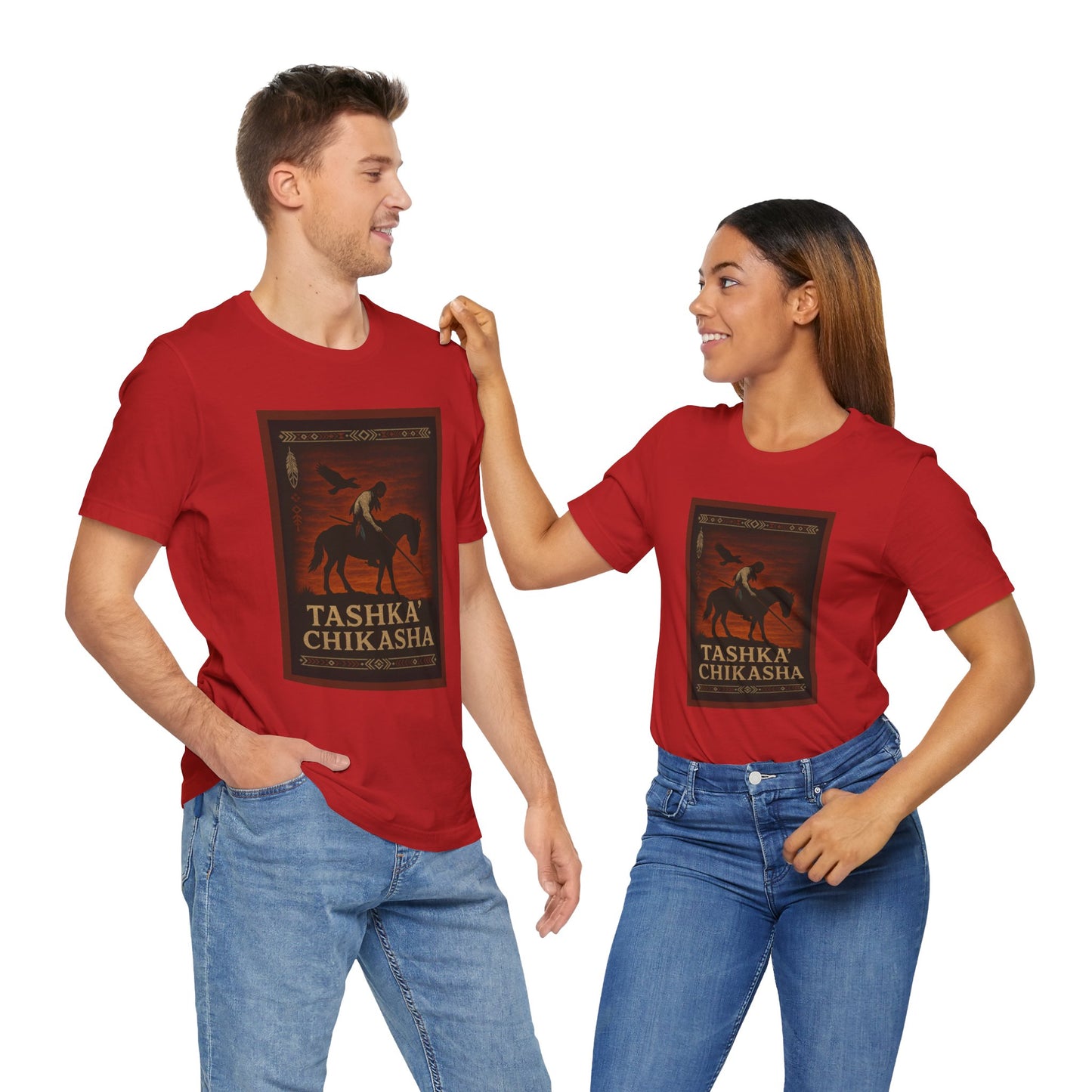 Tashka' Chikasha - Chickasaw Warrior - Adult - Unisex Crew Neck T-shirt - Graphic on Front