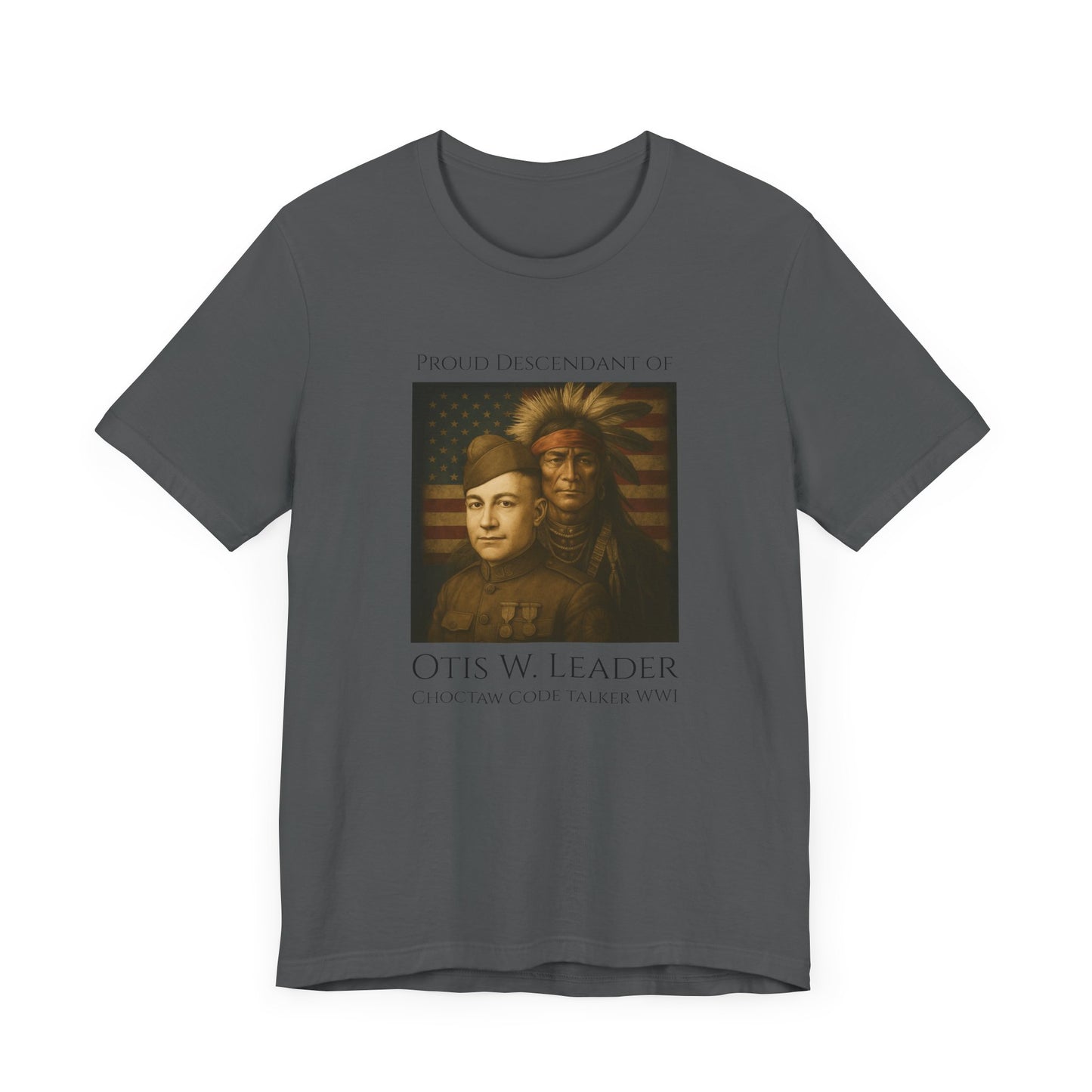 Descendant of Otis W. Leader - Adult - Crew Neck T shirt - Graphic on Front