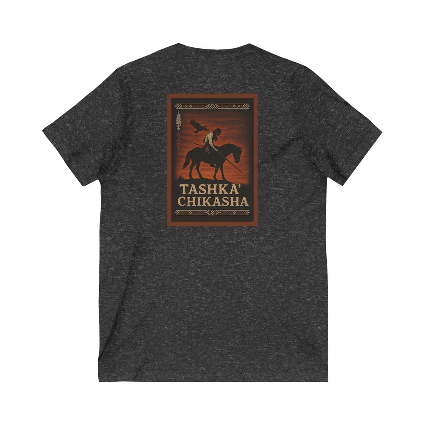 Tashka' Chikasha - Chickasaw Warrior - Adult - Unisex V-Neck T-shirt - Graphic on Back