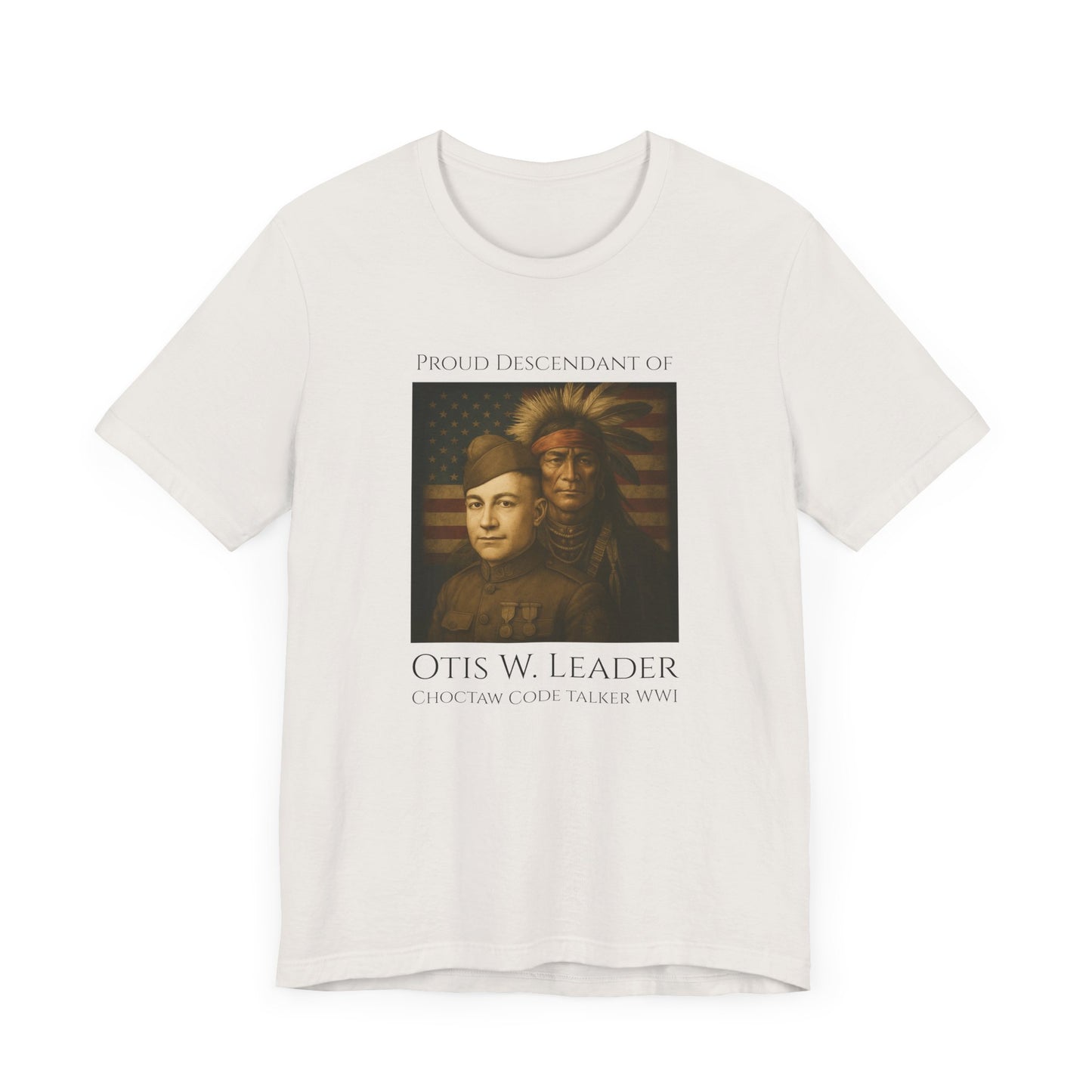 Descendant of Otis W. Leader - Adult - Crew Neck T shirt - Graphic on Front