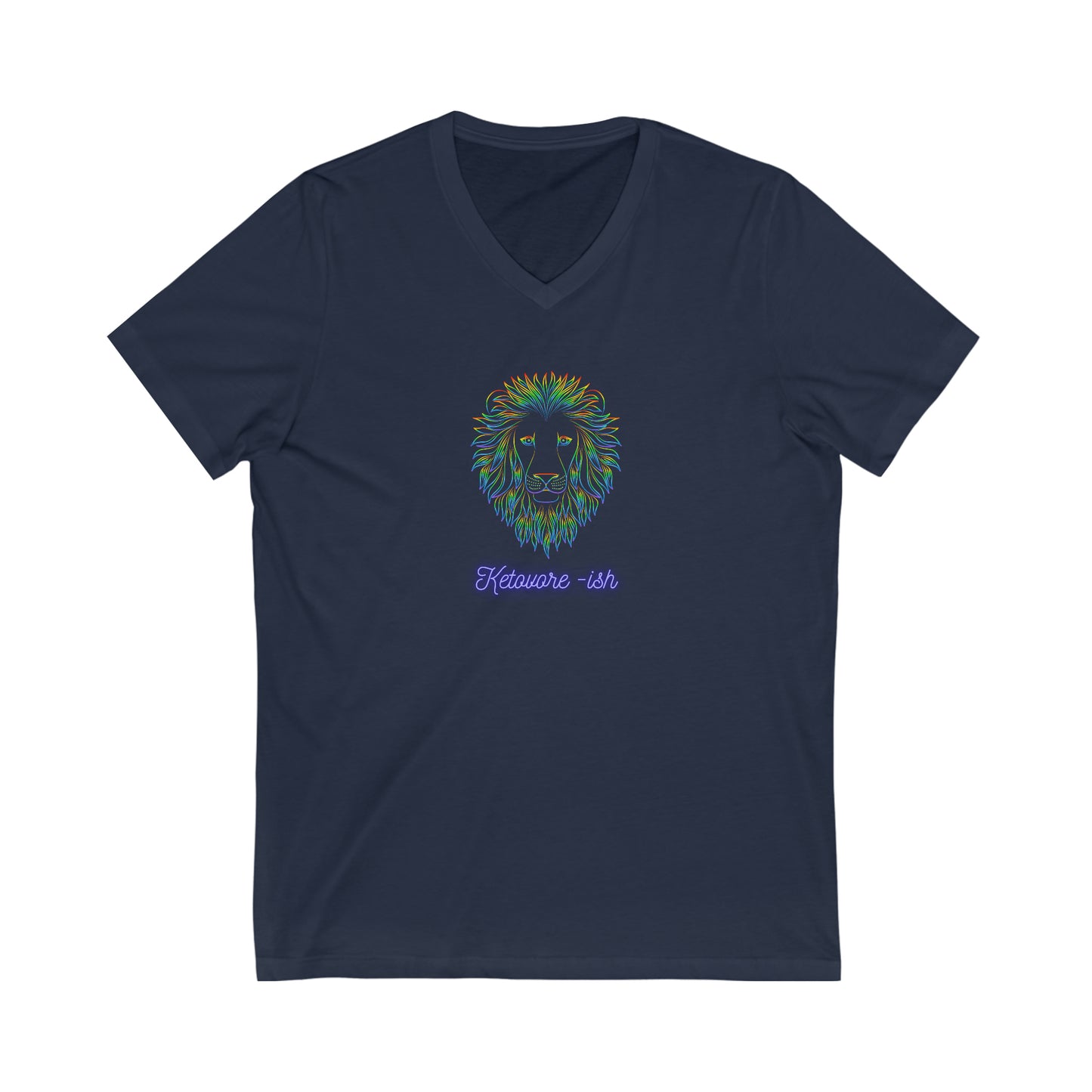 Ketovore-ish - V Neck - Dark T - Colorful Lion Face & Mane - on front