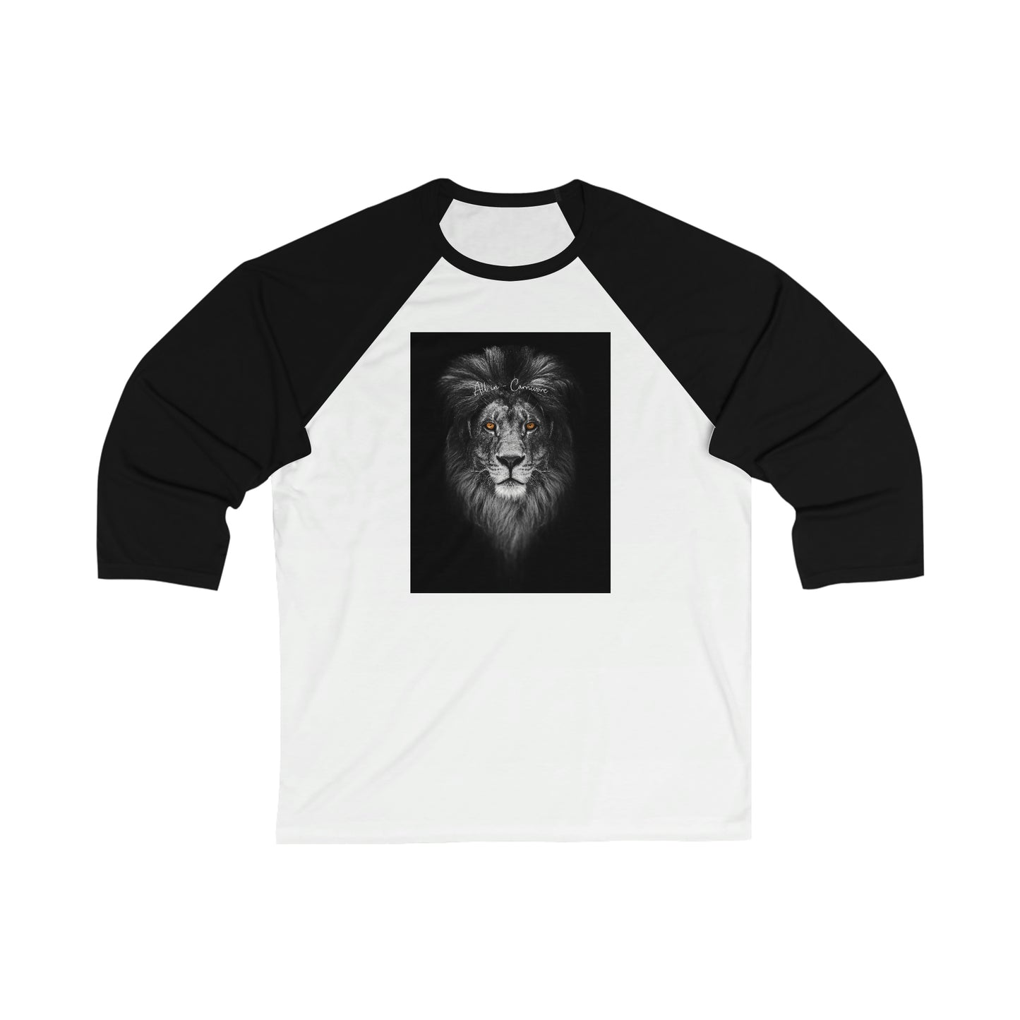 All In - Carnivore - Baseball T - 3/4 Sleeves - Black & White Lion - on front