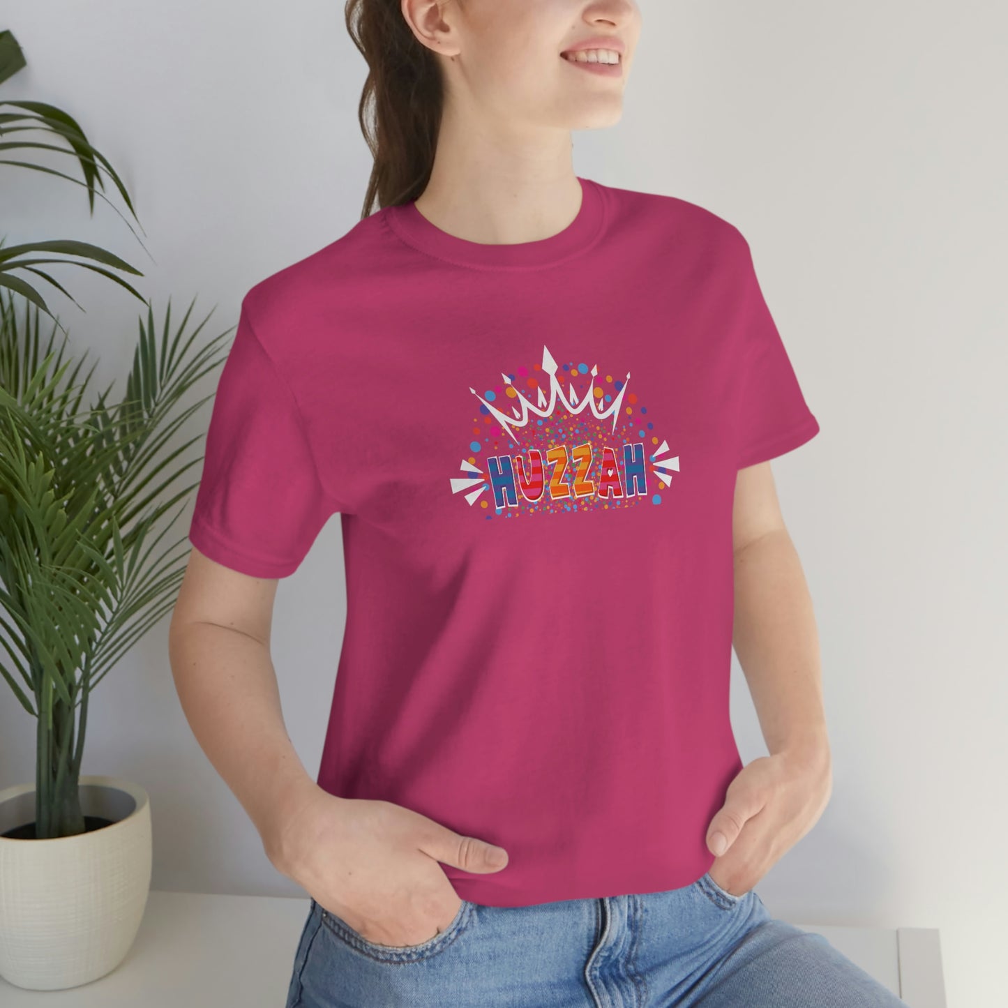 HUZZAH - Colorful with White Crown - Dark T - on front