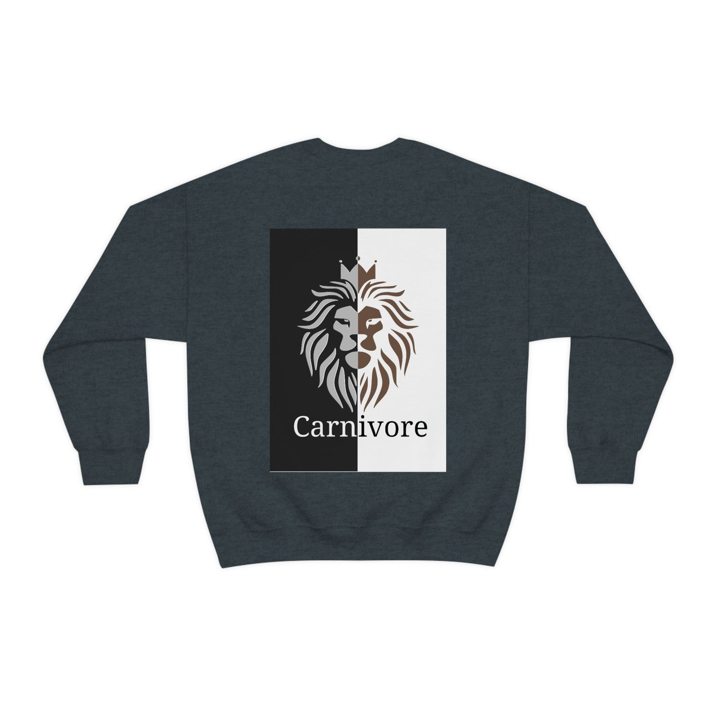 Carnivore - Crowned Lion in Black & White & Taupe - Crewneck Sweatshirt - on back