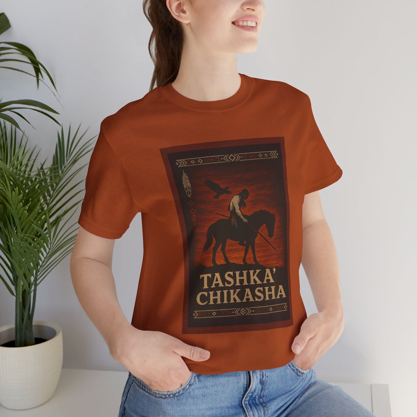 Tashka' Chikasha - Chickasaw Warrior - Adult - Unisex Crew Neck T-shirt - Graphic on Front