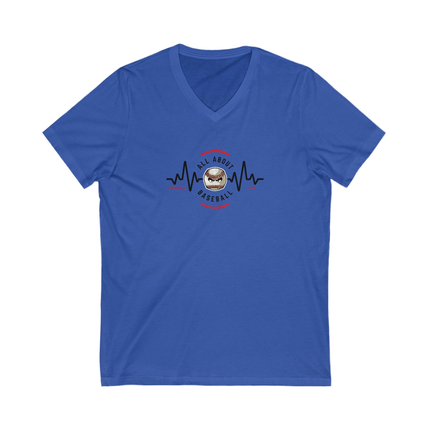 All about baseball on the front - Texas flag with tourney & Kooper on the back - Unisex Jersey Short Sleeve V-Neck Tee