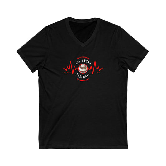 All about baseball on the front - Texas flag with tourney & Kooper on the back - Unisex Jersey Short Sleeve V-Neck Tee