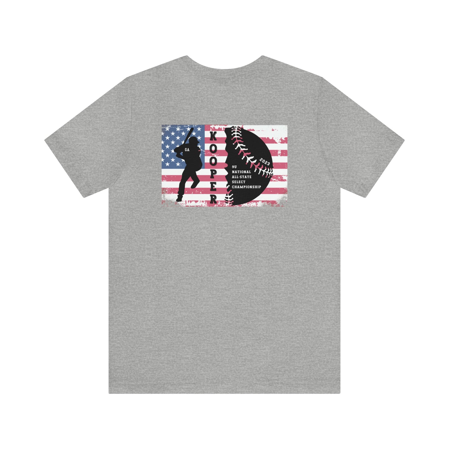 2023 Home Plate on the front - Kooper with U.S. flag and tourney on the back - Unisex Jersey Short Sleeve Tee