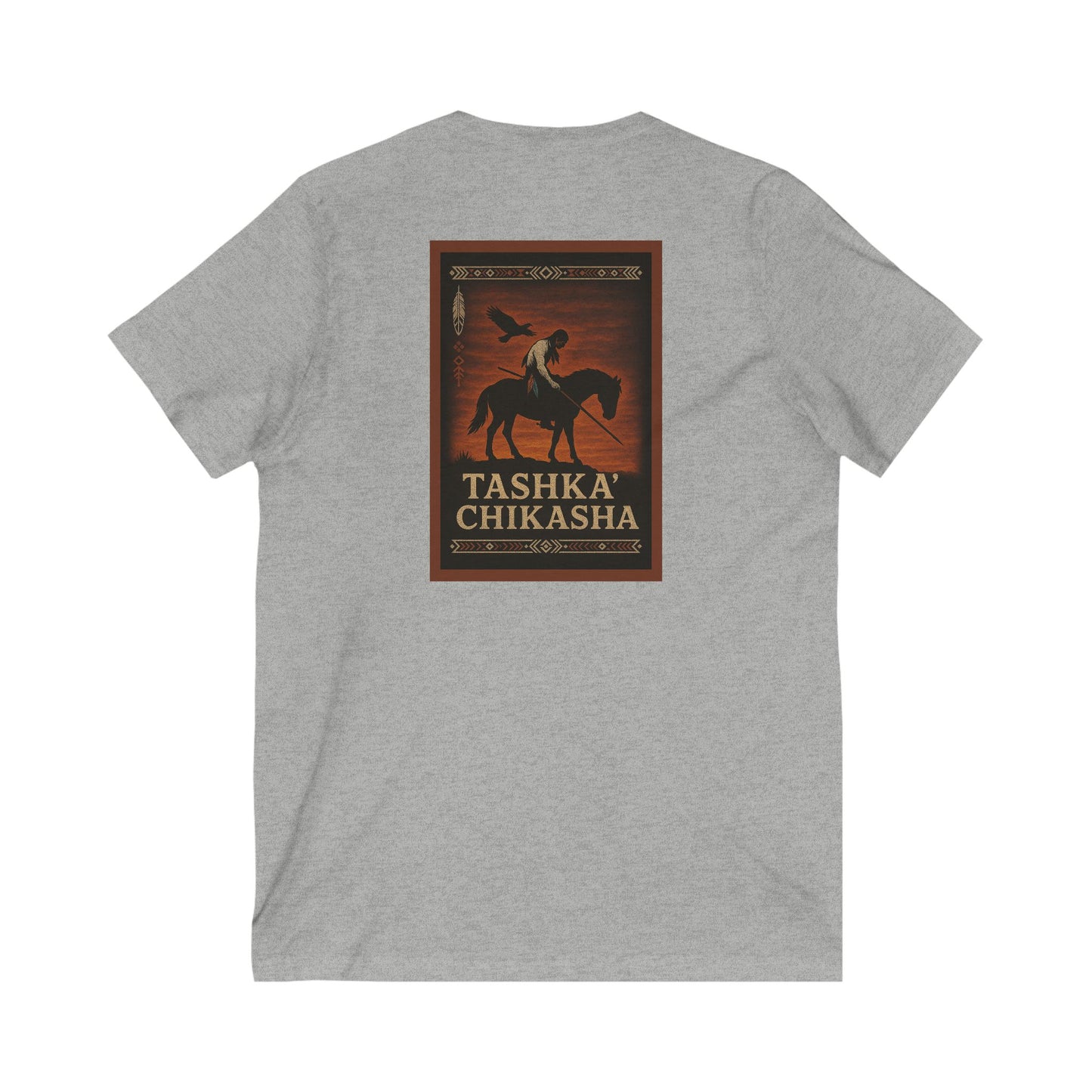 Tashka' Chikasha - Chickasaw Warrior - Adult - Unisex V-Neck T-shirt - Graphic on Back
