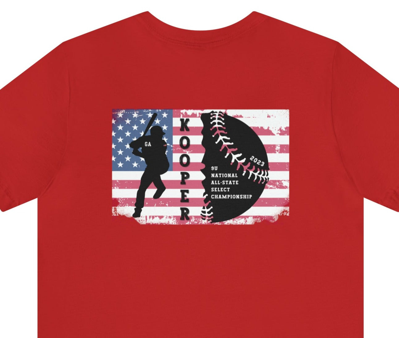 2023 Home Plate on the front - Kooper with U.S. flag and tourney on the back - Unisex Jersey Short Sleeve Tee