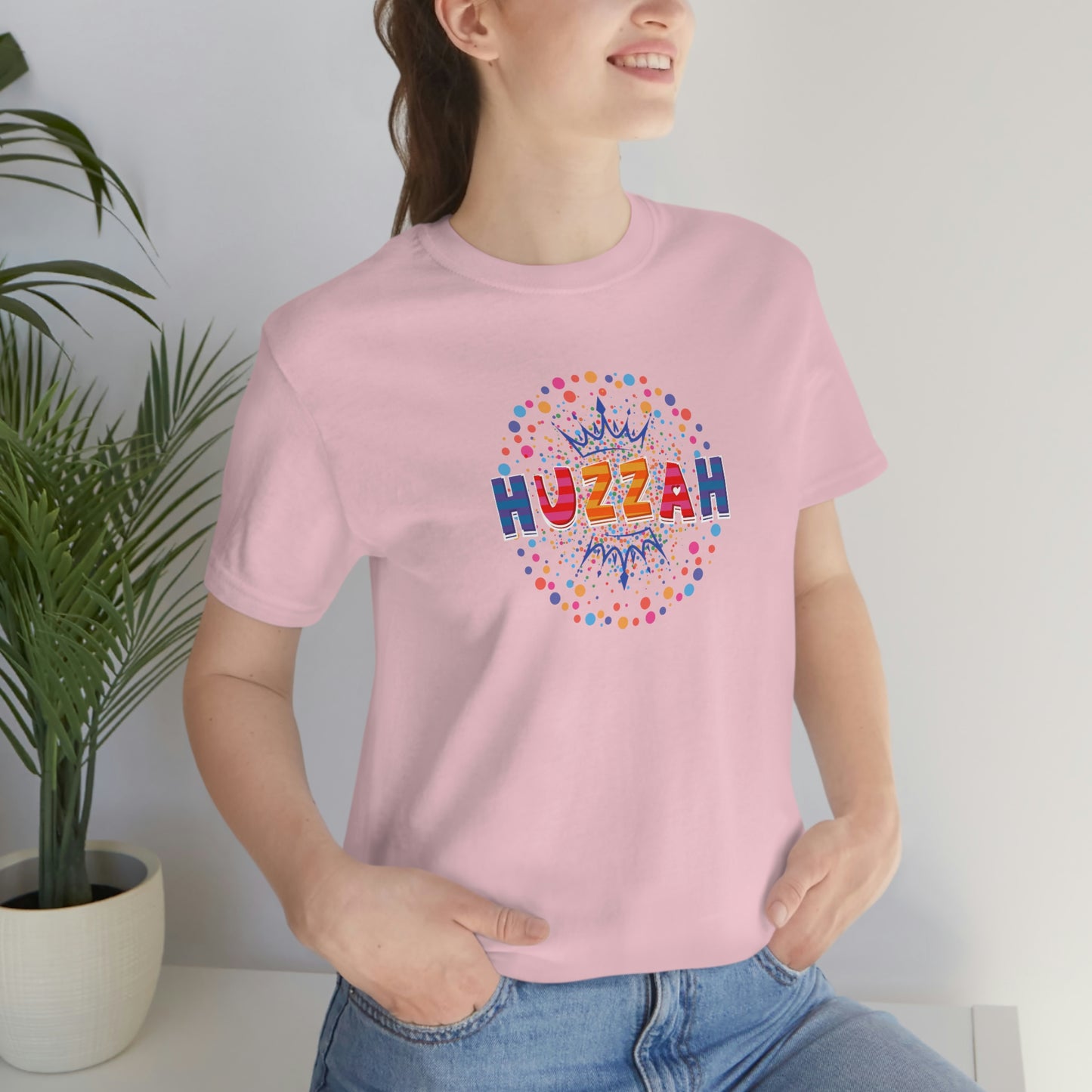 HUZZAH - Colorful with Crown - Light Colored T - on front