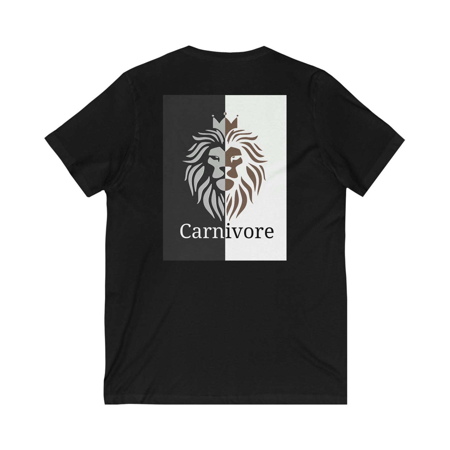 Carnivore - Crowned Lion in Silver and Gold on Black and White - V Neck - Colored T - on back