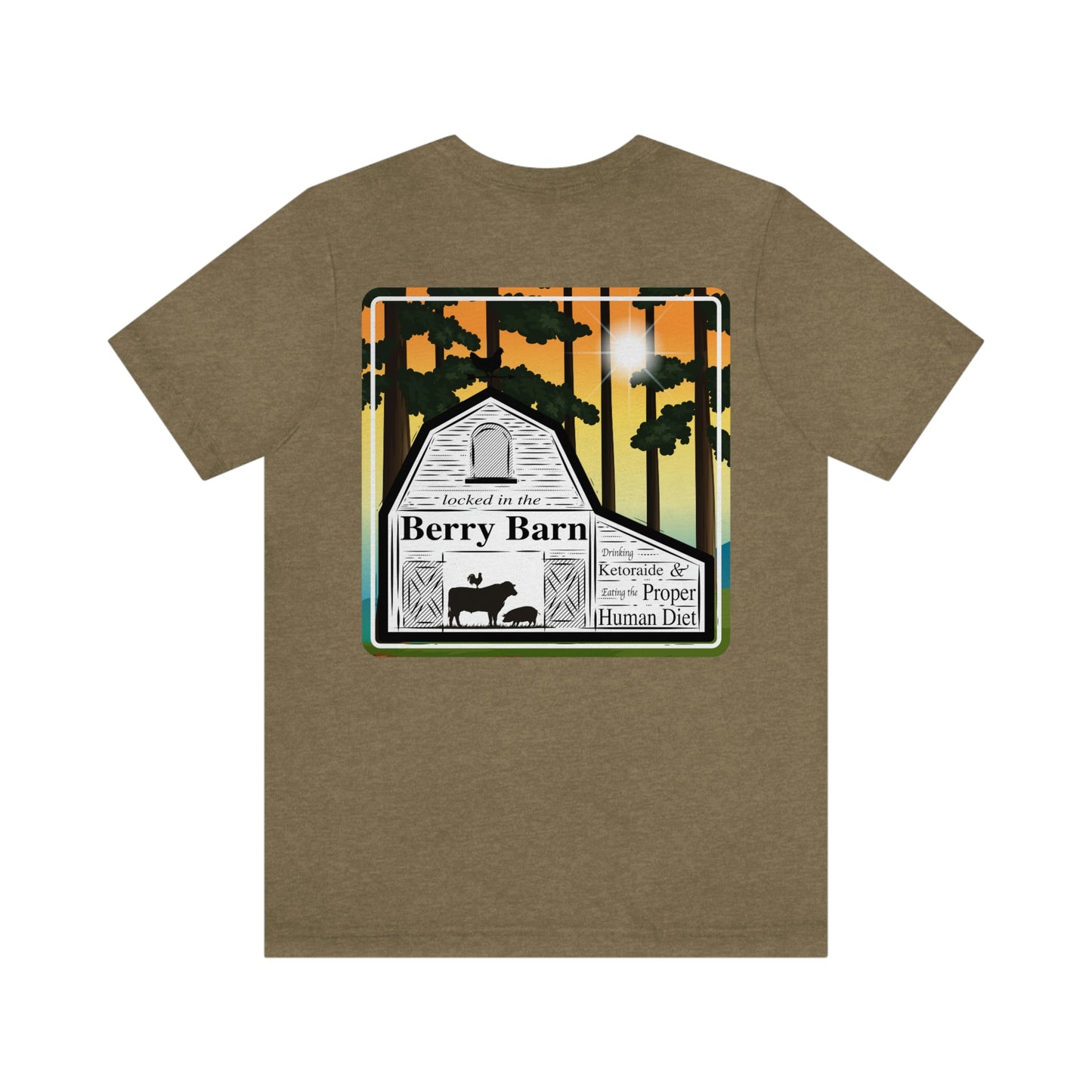 Locked in the Berry Barn - with trees - Colored T - on back