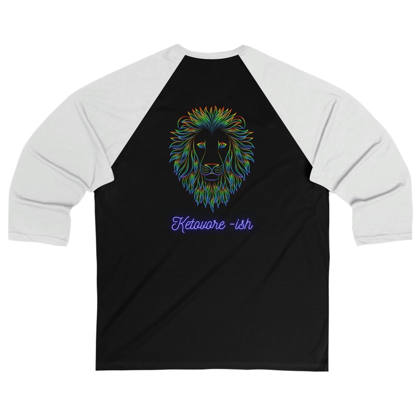 Ketovore-ish - Colorful Lion Face & Mane - Baseball T - 3/4 sleeves - on back