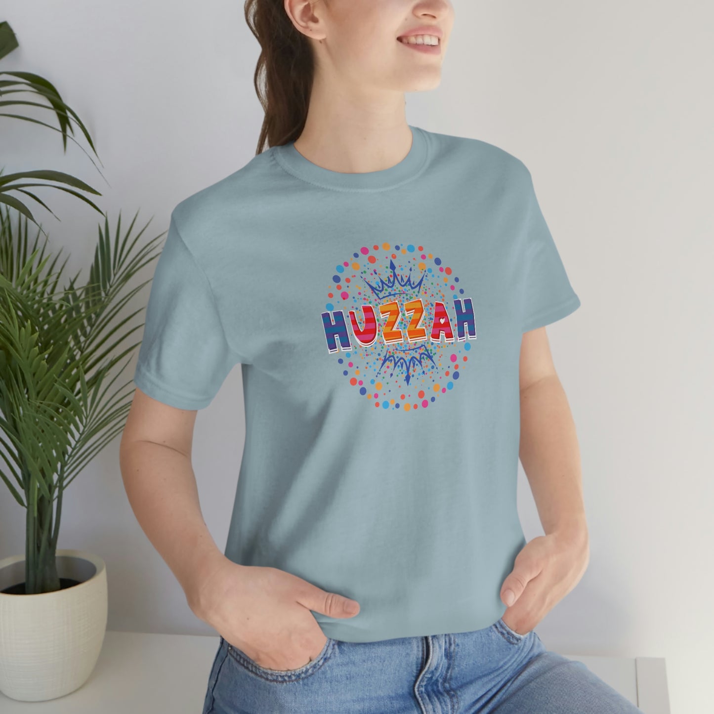 HUZZAH - Colorful with Crown - Light Colored T - on front