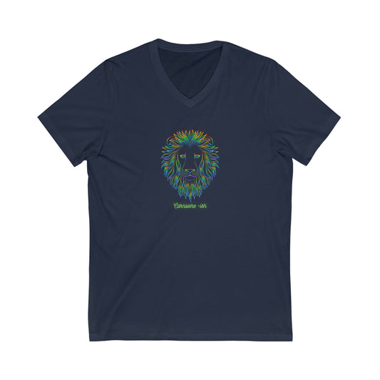 Carnivore -ish - V Neck - Dark T - Colorful Lion Face & Mane - on front