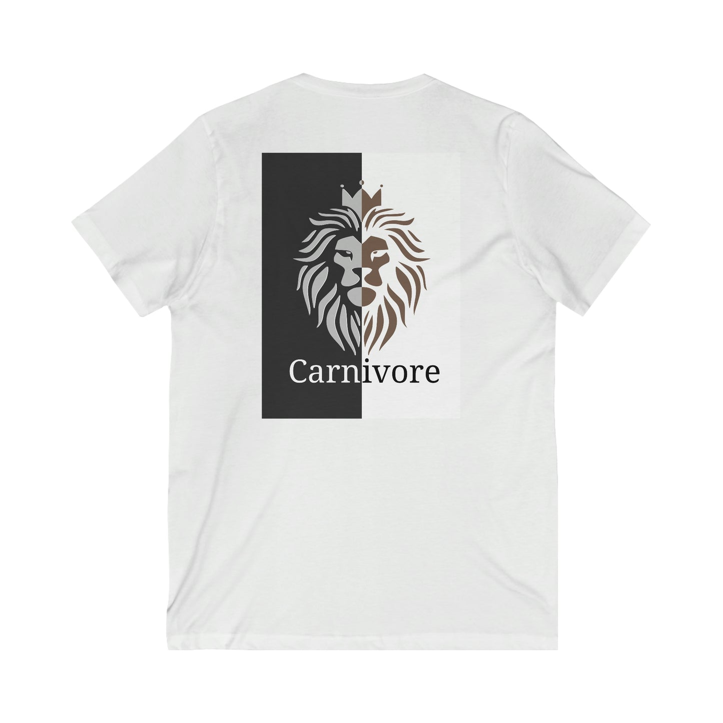 Carnivore - Crowned Lion in Silver and Gold on Black and White - V Neck - Colored T - on back