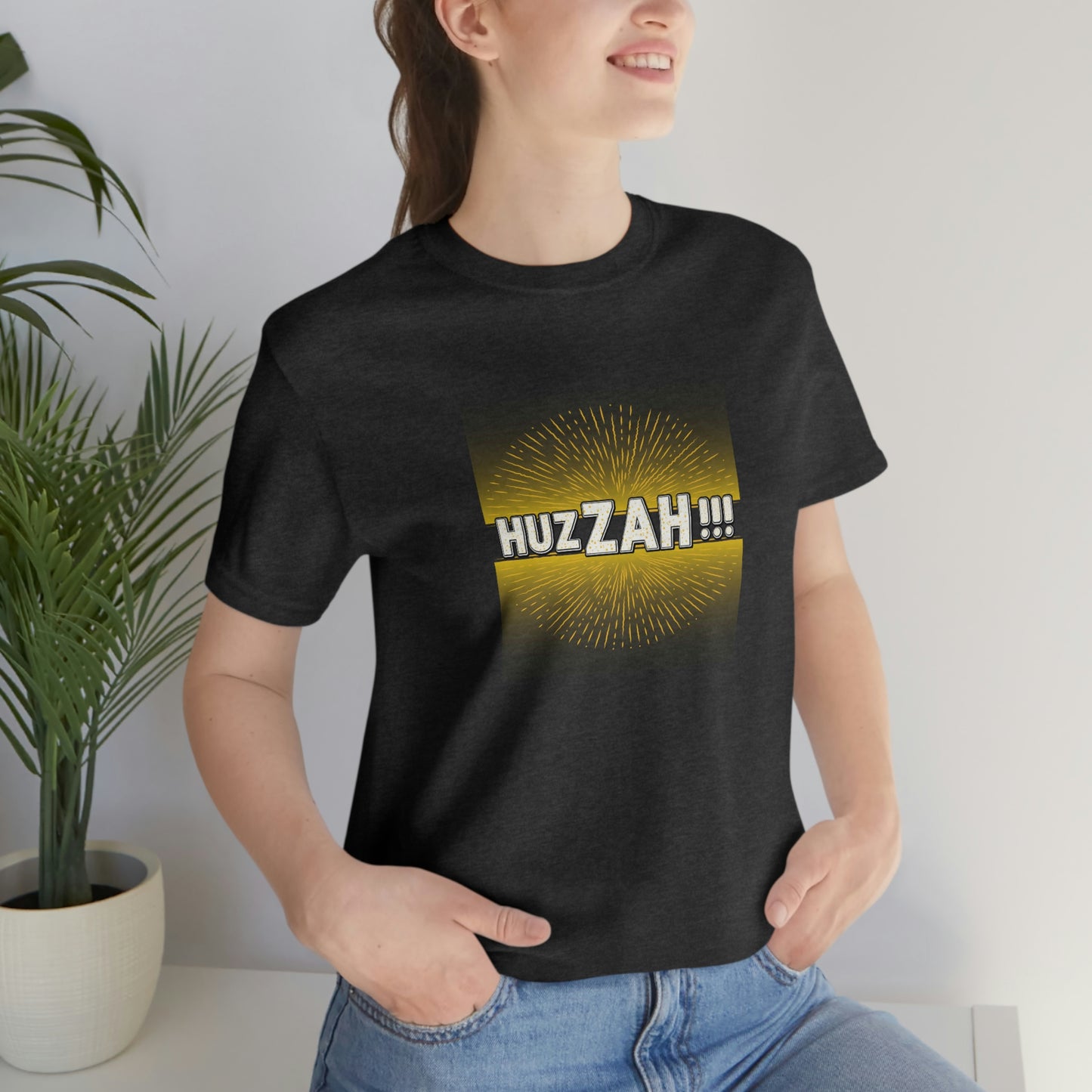 HUZZAH - the Proper Human Diet - Colored T - black & gold - on front and back