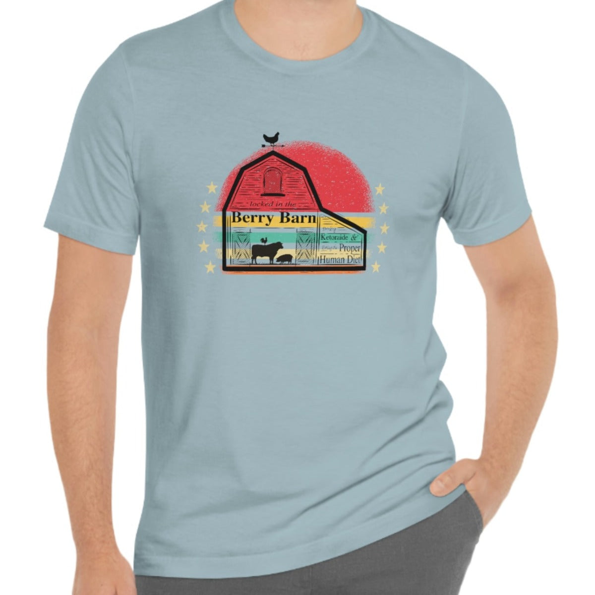 Locked in the Berry Barn - with stars - Light Colored T - on front