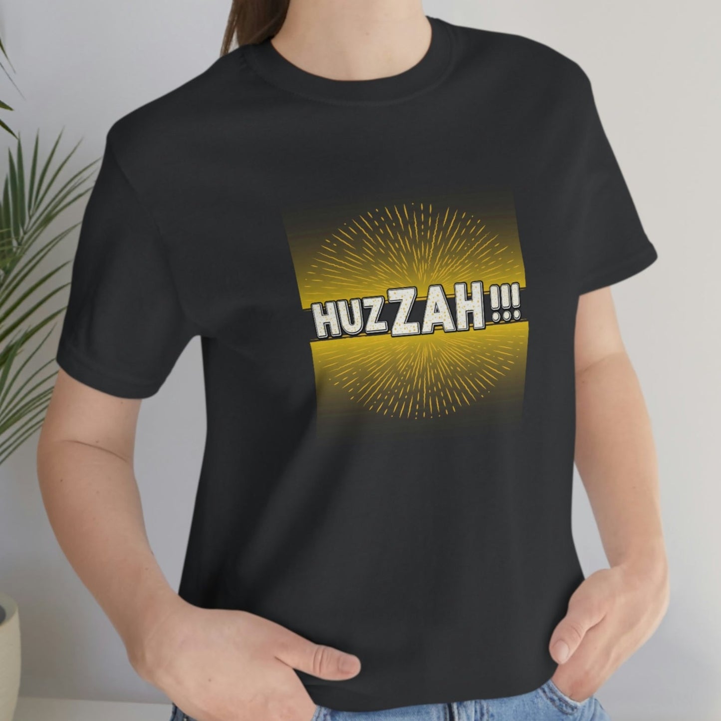 HUZZAH - the Proper Human Diet - Colored T - black & gold - on front and back