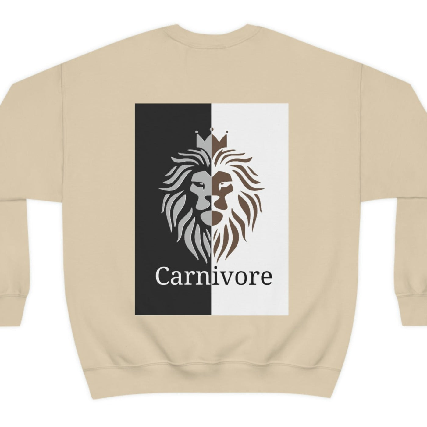 Carnivore - Crowned Lion in Black & White & Taupe - Crewneck Sweatshirt - on back