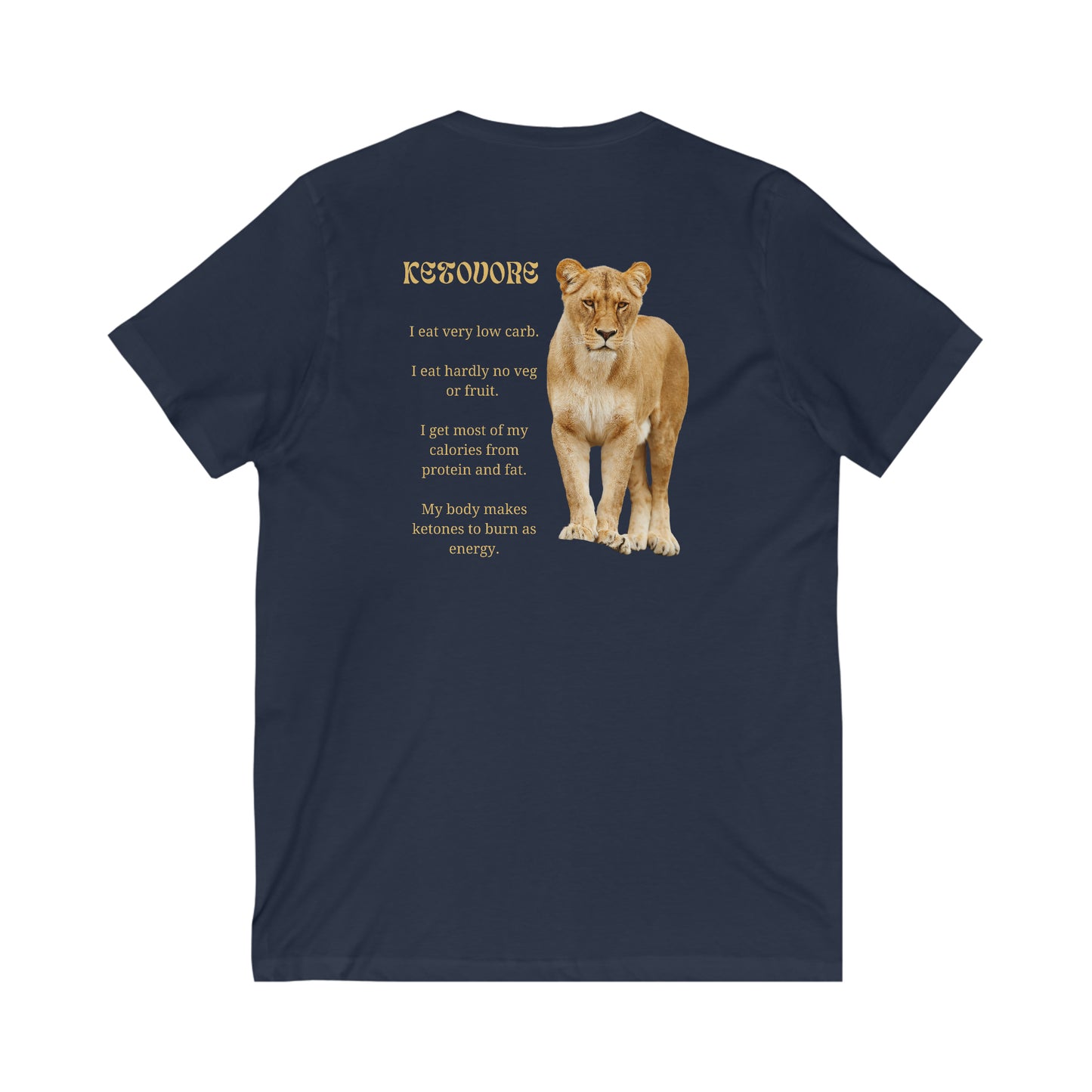 Ketovore Lioness - with explanation - Dark T - V Neck - on back