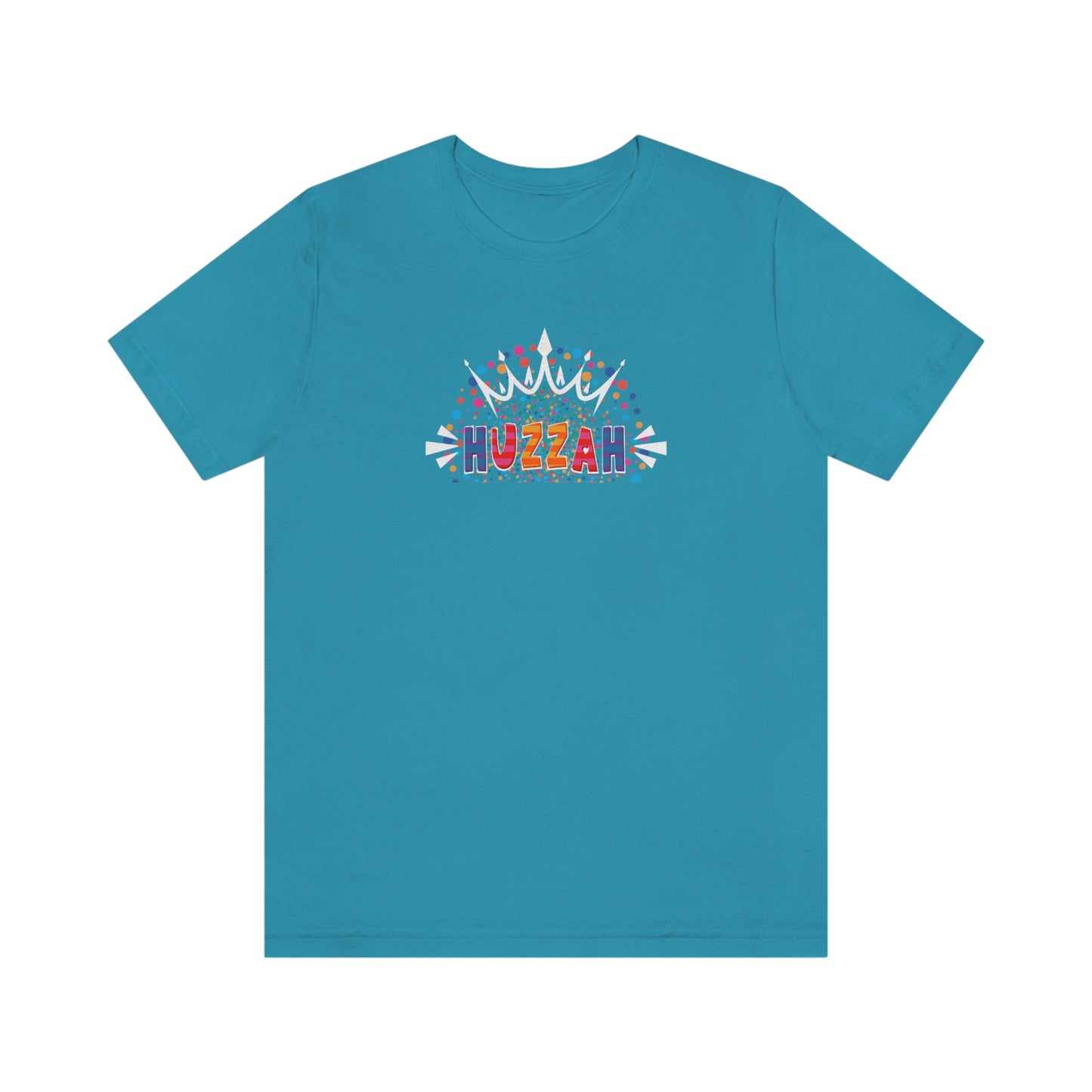 HUZZAH - Colorful with White Crown - Dark T - on front