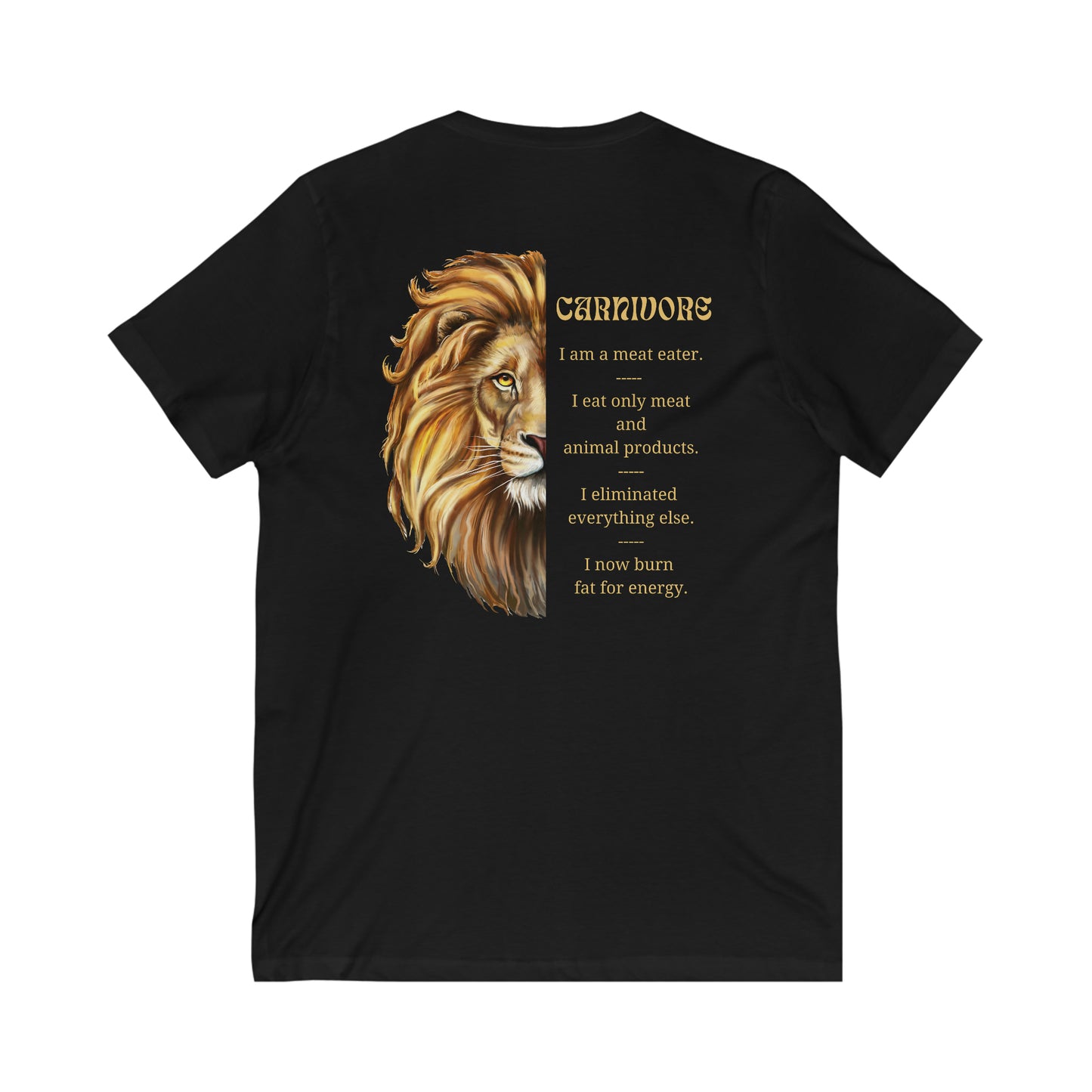 Carnivore Lion Head - Dark T - V Neck - with explanation - on back