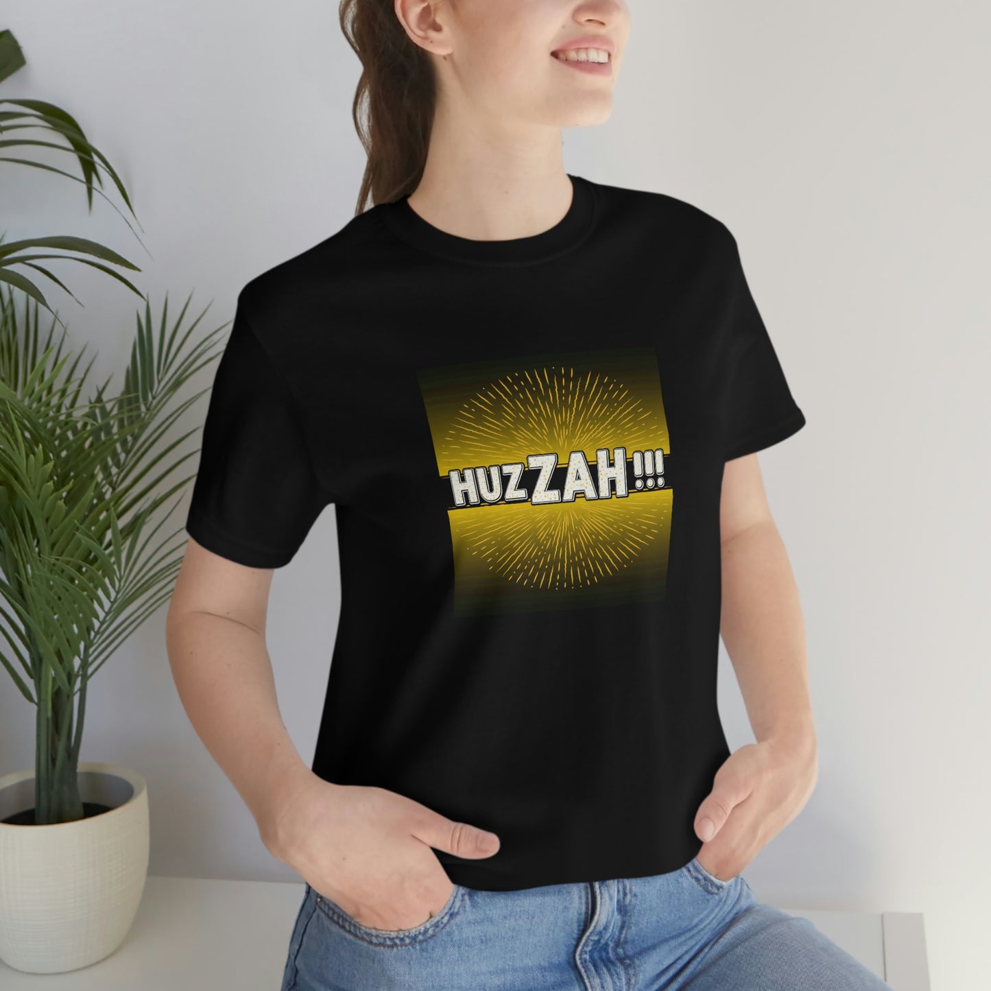 HUZZAH - the Proper Human Diet - Colored T - black & gold - on front and back