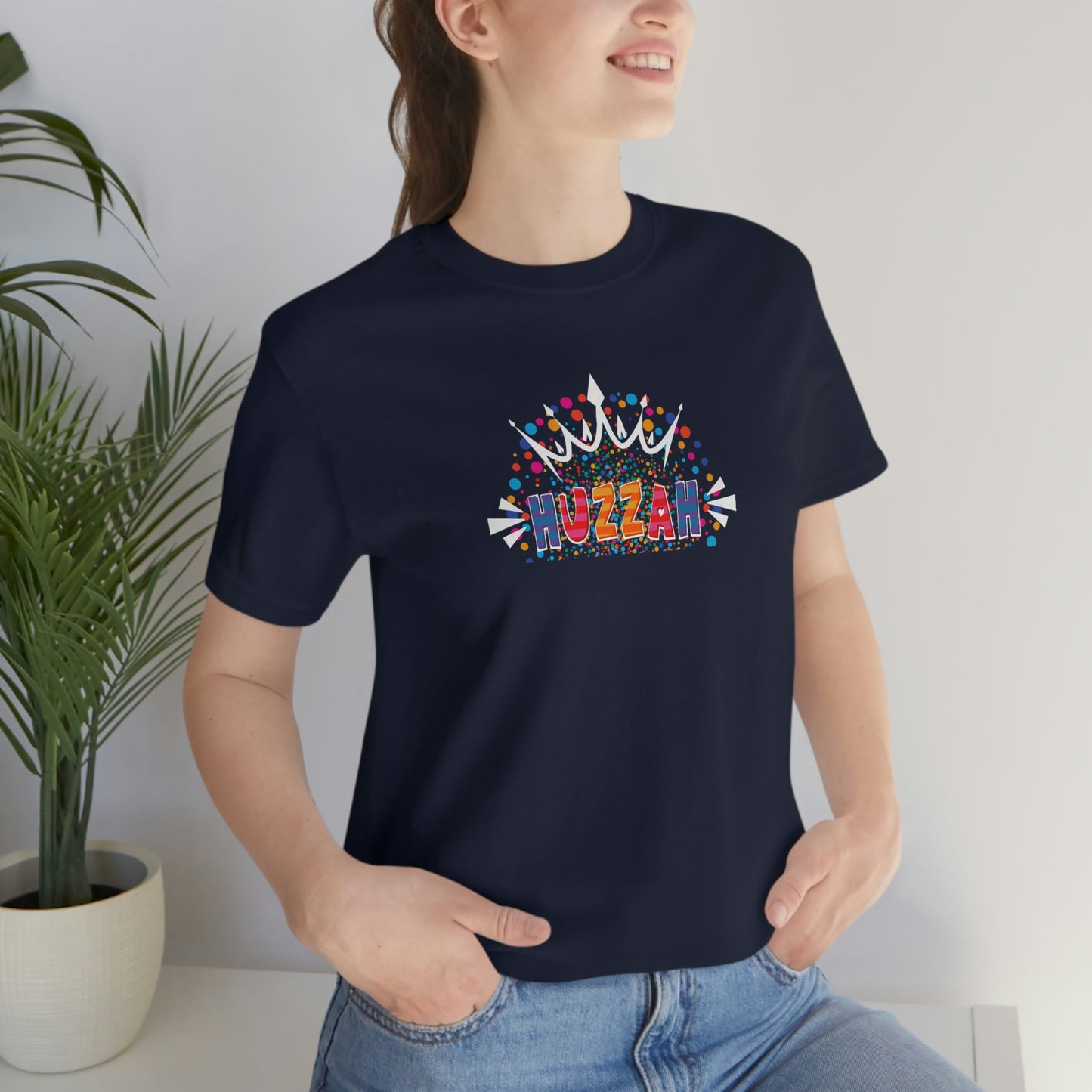 HUZZAH - Colorful with White Crown - Dark T - on front