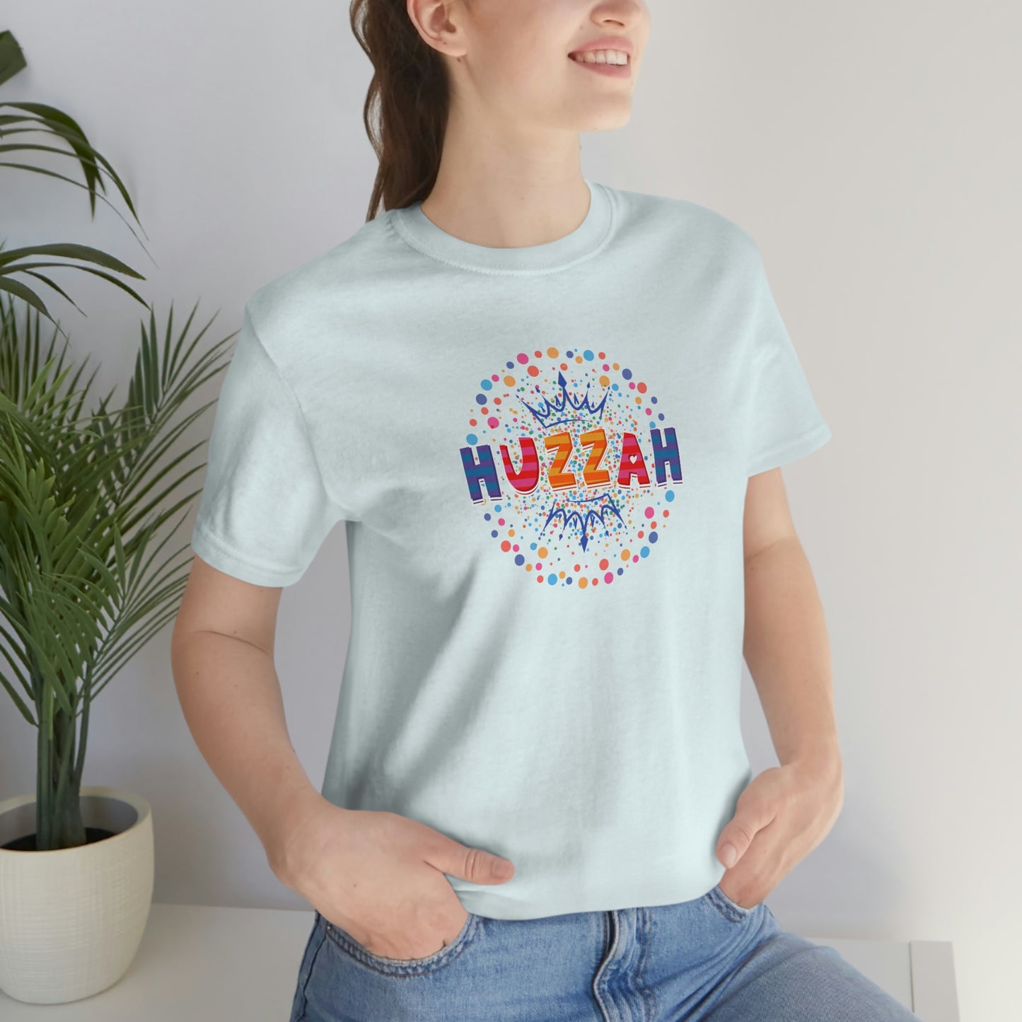 HUZZAH - Colorful with Crown - Light Colored T - on front