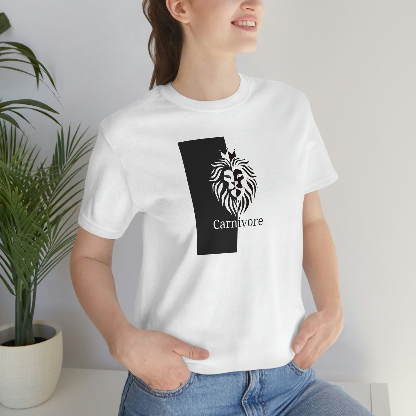 Carnivore - Crowned Lion in Black and White - Light Colored T - on front