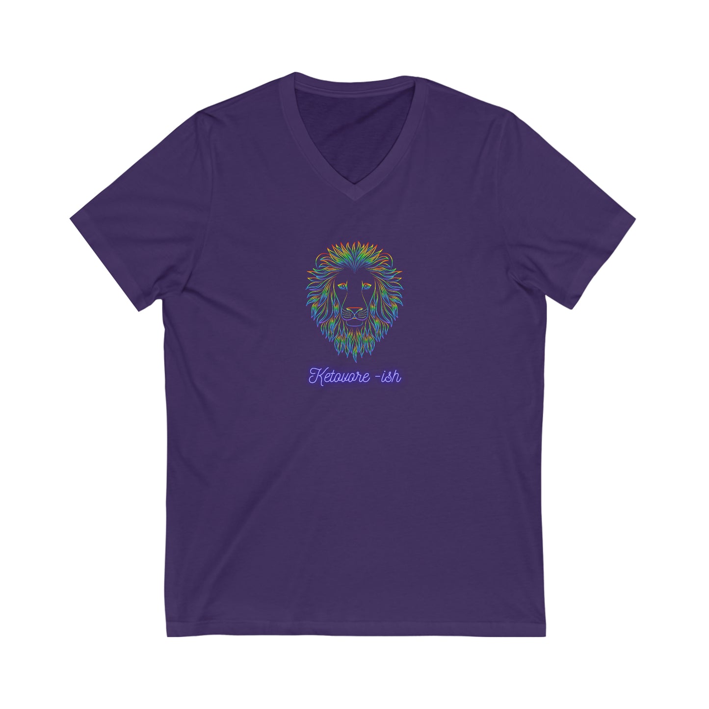 Ketovore-ish - V Neck - Dark T - Colorful Lion Face & Mane - on front