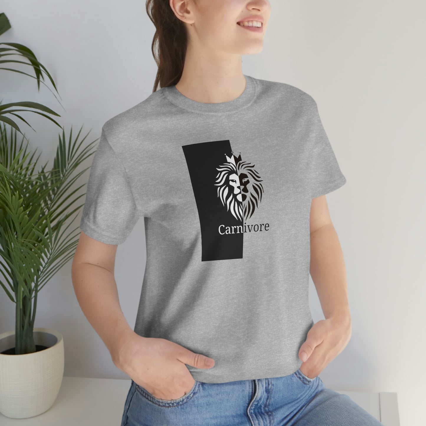 Carnivore - Crowned Lion in Black and White - Light Colored T - on front