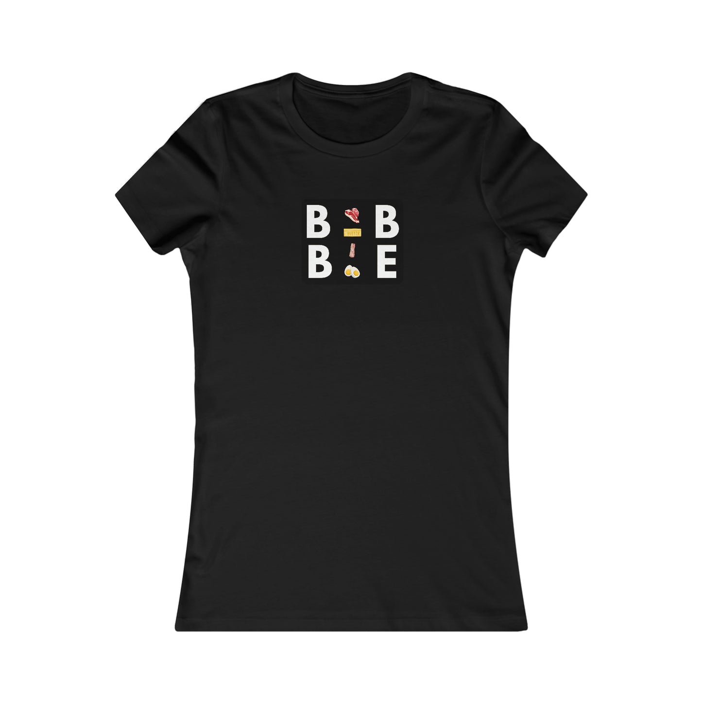 BBBE - in a black square with Icons - Colored T - Women's Slim Fit * Runs Small - on front