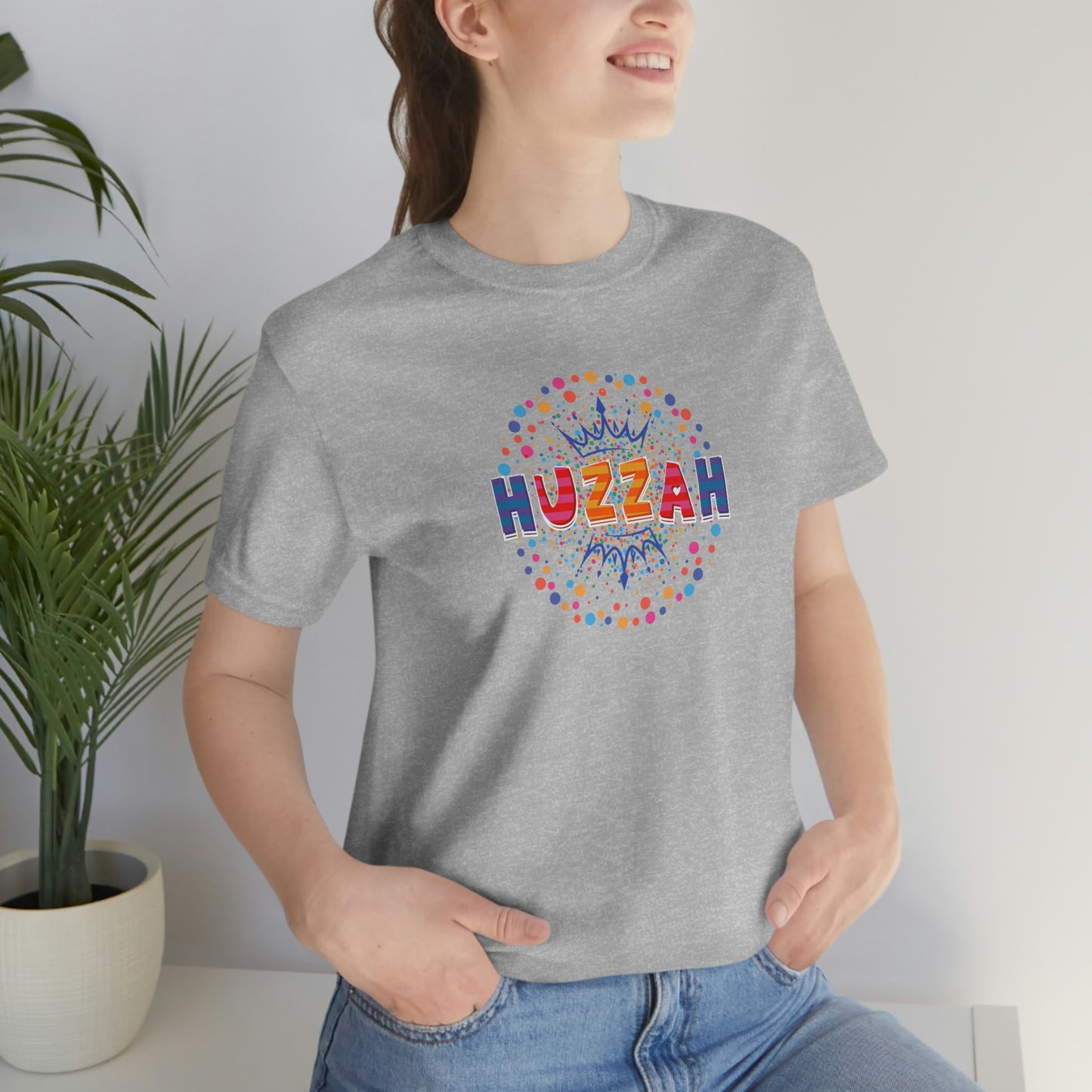 HUZZAH - Colorful with Crown - Light Colored T - on front