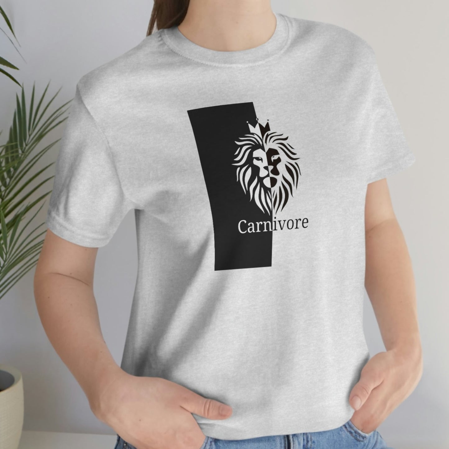 Carnivore - Crowned Lion in Black and White - Light Colored T - on front