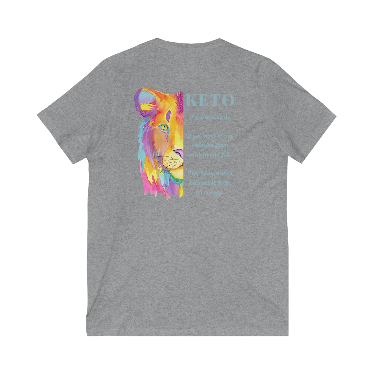 Keto - 1/2 Colorful Lioness with explanation - Colored T - V neck - on back