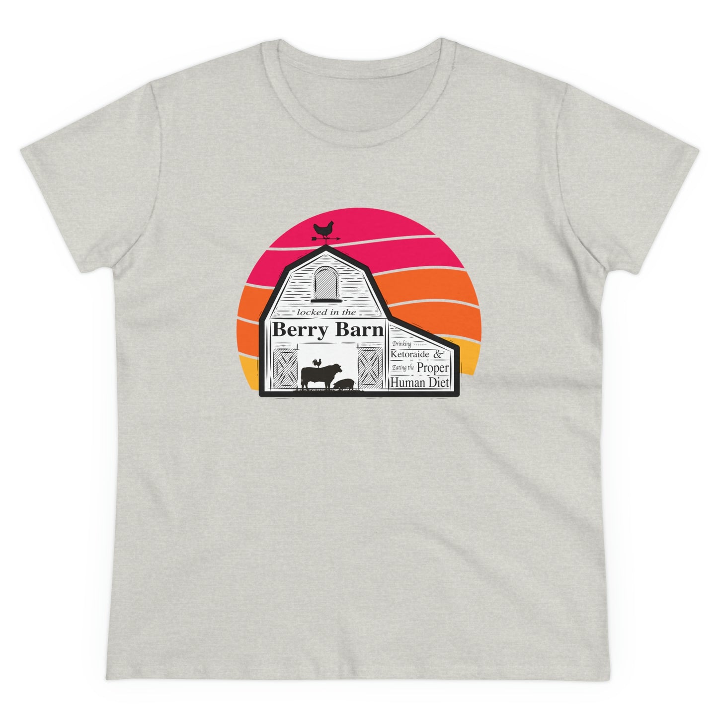 Locked in the Berry Barn - with Retro Sun - Colored T - Semi Fitted Silhouette - on front