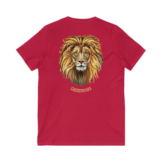 CARNIVORE - Golden Lion Head - V Neck - Colored T - on back