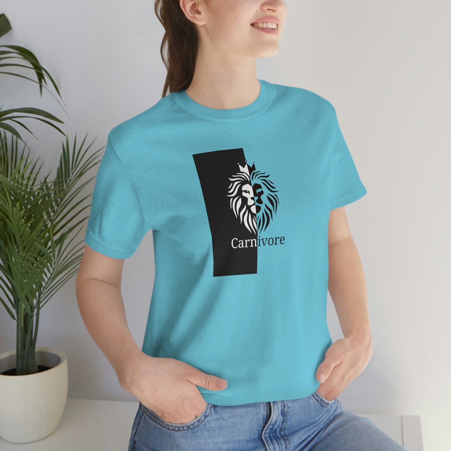 Carnivore - Crowned Lion in Black and White - Light Colored T - on front