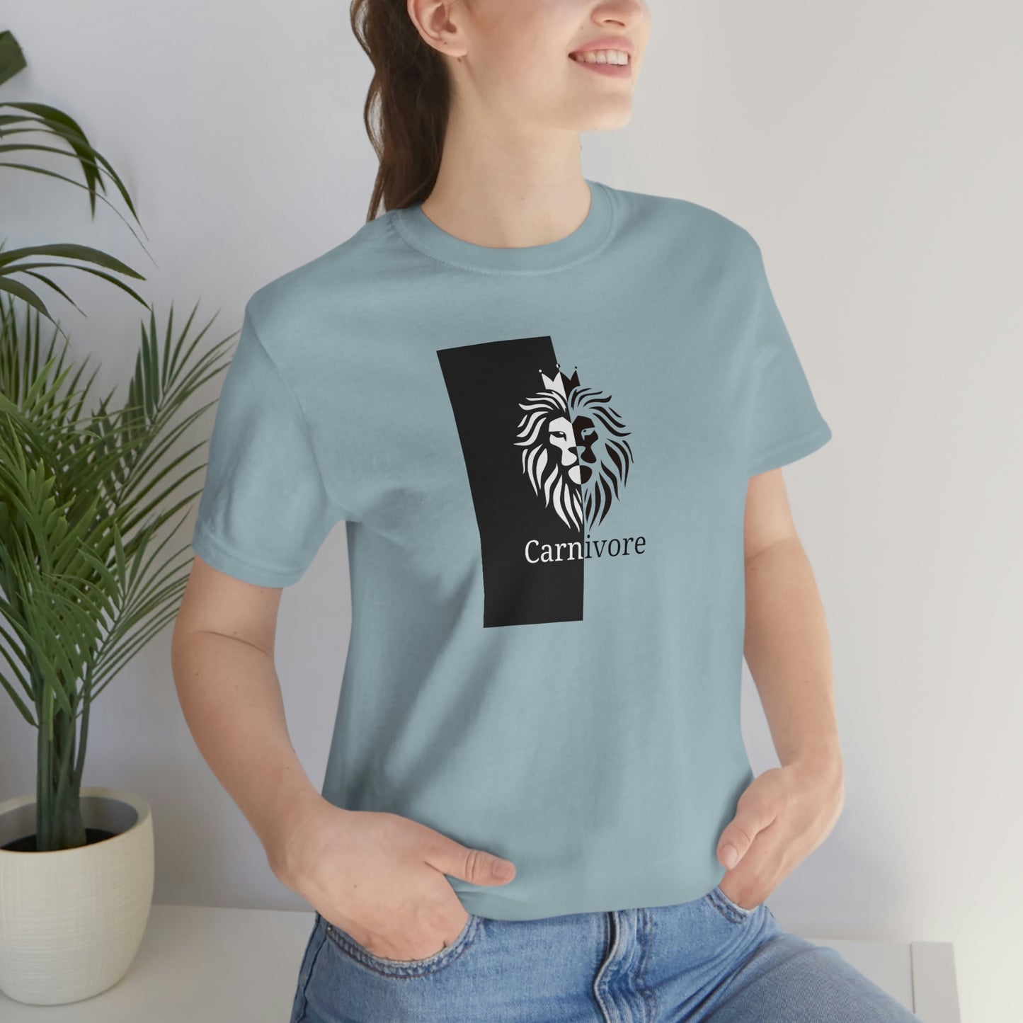 Carnivore - Crowned Lion in Black and White - Light Colored T - on front