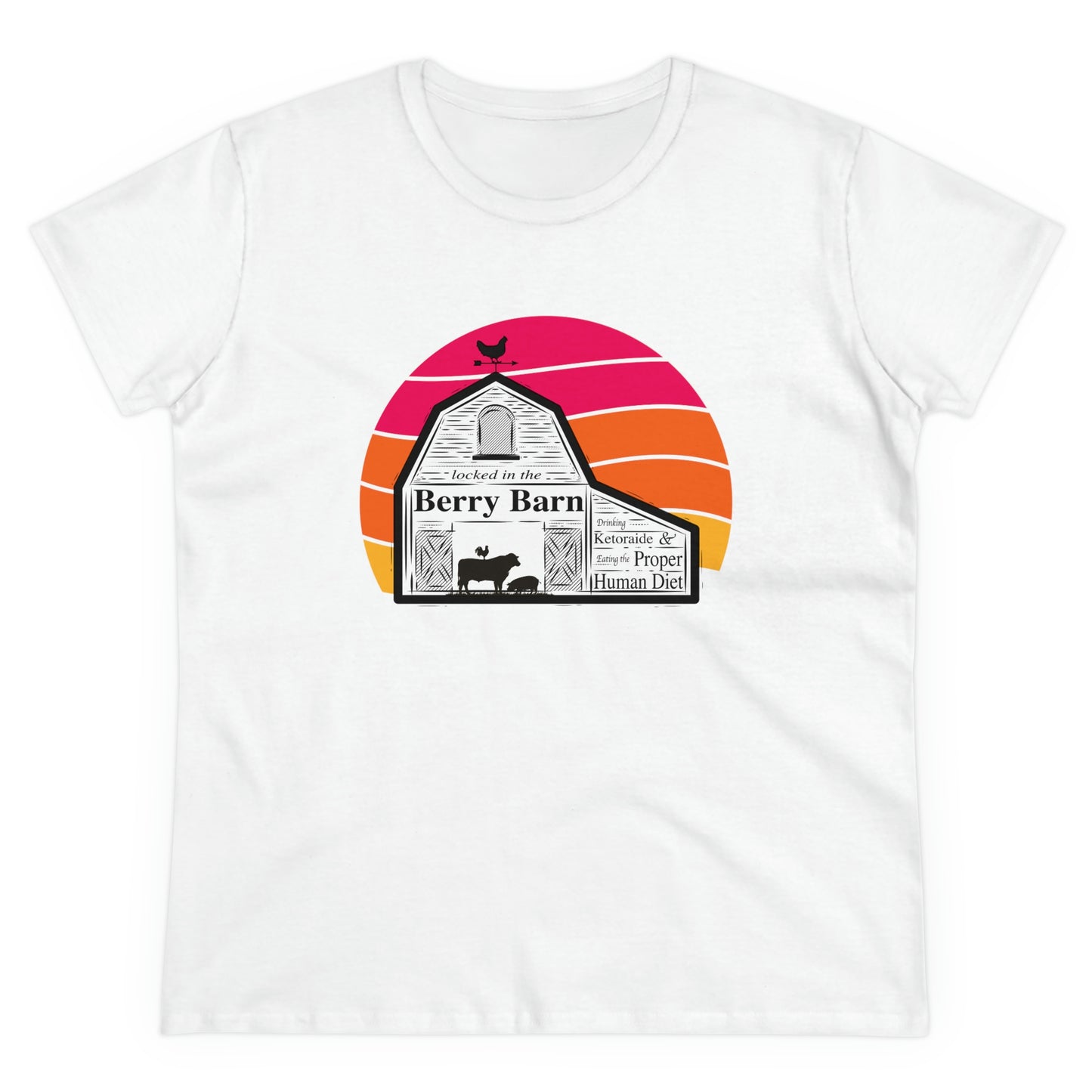 Locked in the Berry Barn - with Retro Sun - Colored T - Semi Fitted Silhouette - on front